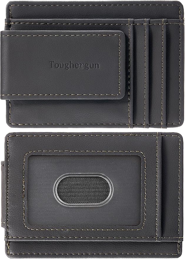 Toughergun Slim Wallet for Men RFID Blocking Money Clip, Minimalist Front Pocket Credit Card Holder, Magnetic Thin Mens Wallets with ID Window
