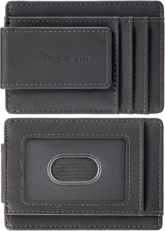 Toughergun Slim Wallet for Men RFID Blocking Money Clip, Minimalist Front Pocket Credit Card Holder, Magnetic Thin Mens Wallets with ID Window