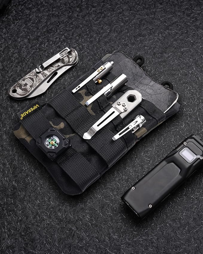 VIPERADE VE4 Tool Pouch, Nylon Pocket Organizer with 2 Pockets and 4 Small Tool Storage EDC Gears, Best Gift to Keep Organized, Hold Your Flashlight/Pocket Knife, Tactical Pen, Notebook