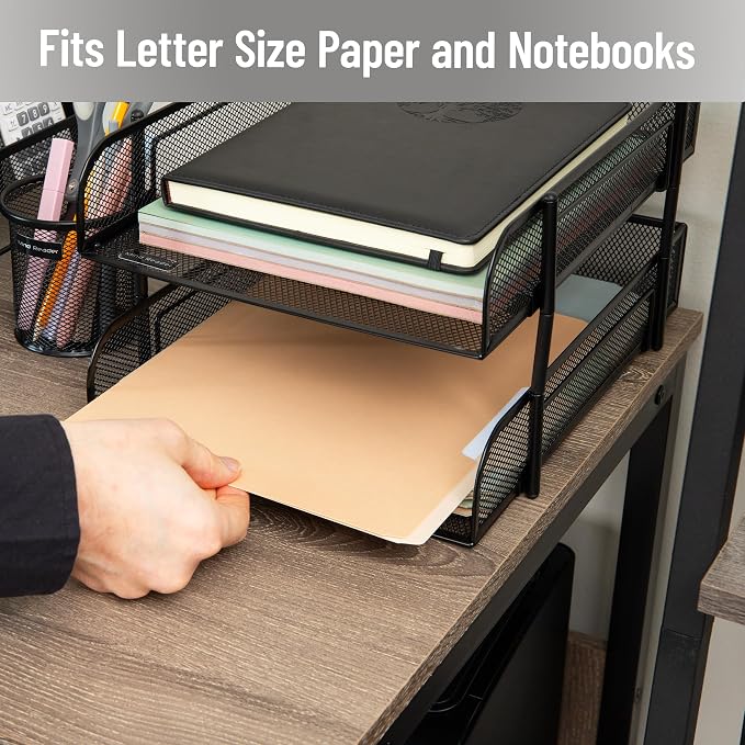 Mind Reader Stackable Paper Tray, Desktop Organizer, File Storage, Office, Metal Mesh, 2 Pcs, Black