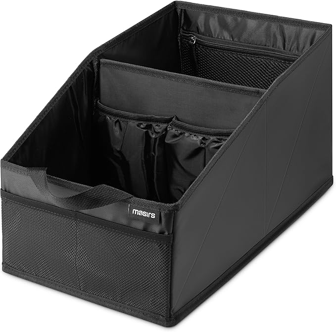 Handy Laundry Car Trunk Organizer – Large 2 Compartment Storage Bin with Non-Slip Fastener, Mesh Side Pockets & Heavy-Duty Handles, 22 x 10 x 11 in, Black – Prevents Shifting & Rolling