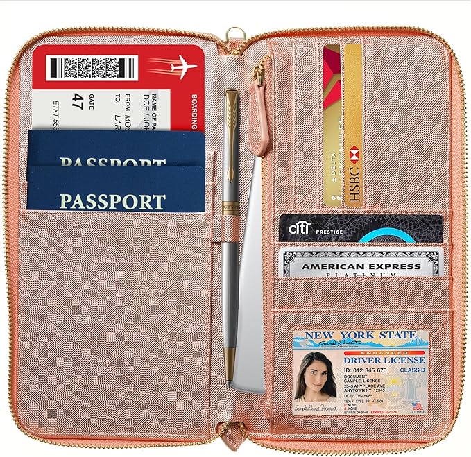 Travel Document Organizer - RFID Passport Wallet Case Family Holder Id Wristlet