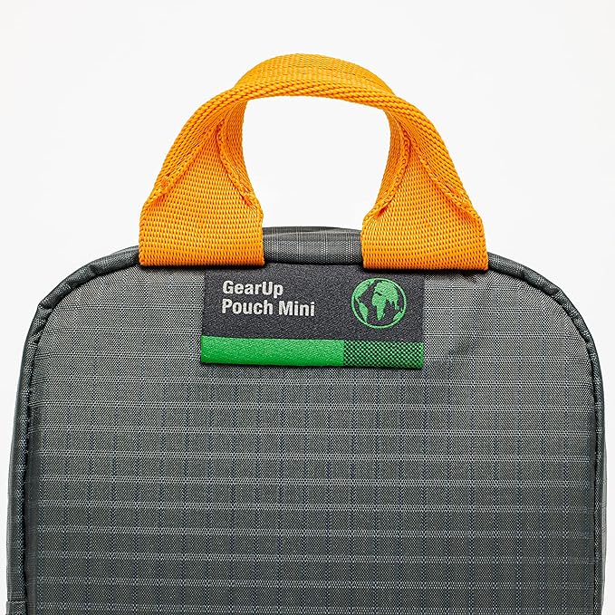 Lowepro GearUp Pouch Mini, Travel Essentials, Travel Case for Phone Cords, Cables, Adapters, USB Sticks, Smartphone Accessories, Made of Recycled Fabric, Grey