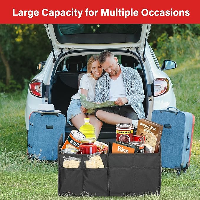 Simple Deluxe Car Trunk Organizer, 2 Compartments Collapsible Trunk Storage, Anti-slip Design, Made of Waterproof 600D Oxford Polyester, Suitable for Minivan, SUV, Truck, Standard Size, Black, 2 Pack