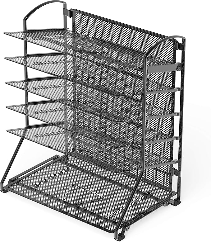 Simple Houseware 6-Tier Sliding File Organizer, Desk Letter Tray for Document and Mail Sorting, Black