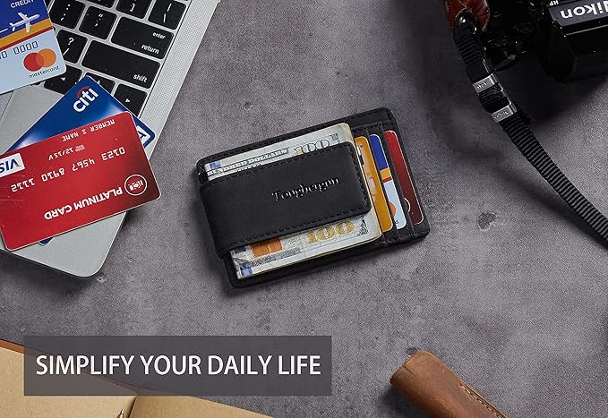 Toughergun Slim Wallet for Men RFID Blocking Money Clip, Minimalist Front Pocket Credit Card Holder, Magnetic Thin Mens Wallets with ID Window