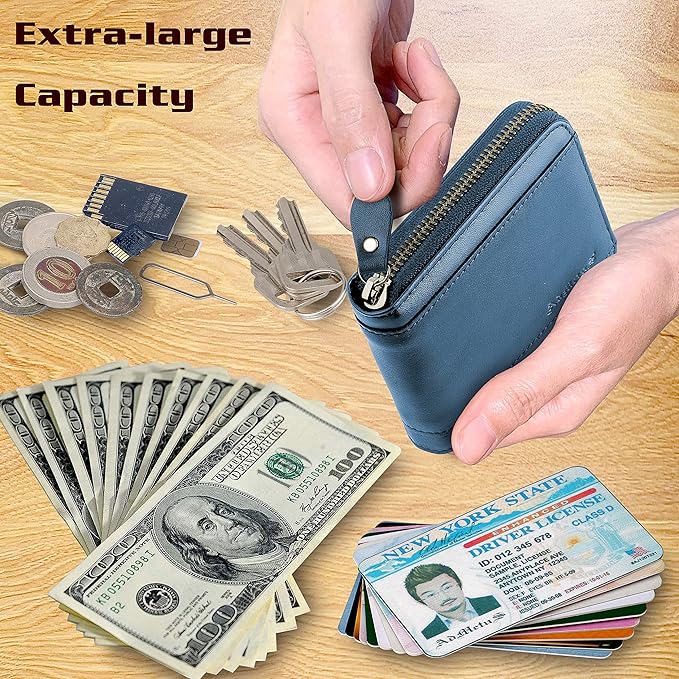 Admetus Mens RFID Blocking Wallets Zipper Leather Wallet for Men Bifold RFID Card Holder