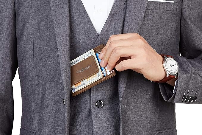Toughergun Slim Wallet for Men RFID Blocking Money Clip, Minimalist Front Pocket Credit Card Holder, Magnetic Thin Mens Wallets with ID Window