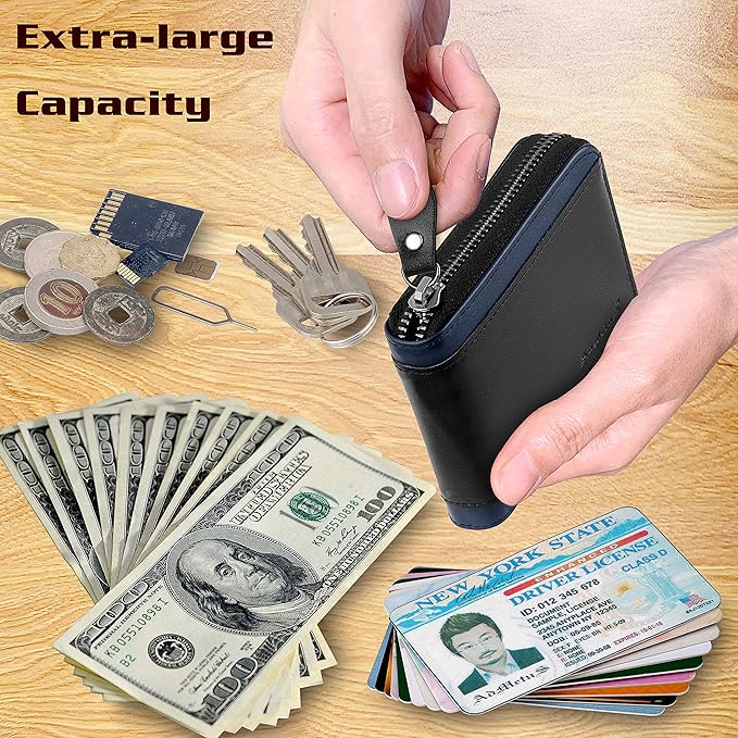 Admetus Mens RFID Blocking Wallets Zipper Leather Wallet for Men Bifold RFID Card Holder