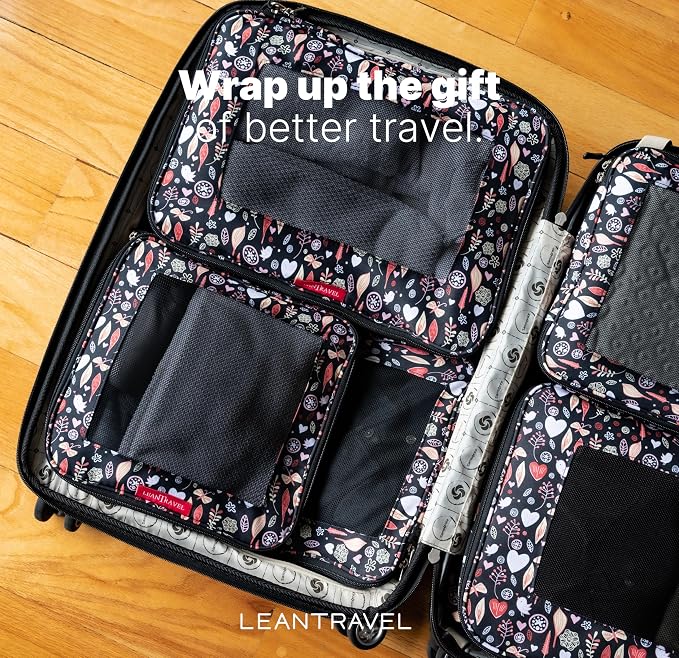 LeanTravel Premium Compression Packing Cubes for Travel - Suitcase Organizer Bags with Double Zipper & Breathable Mesh Panel - Space Saving Carry On Luggage Essentials (6-Pack, Flowers)