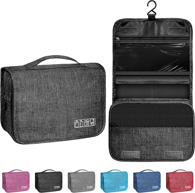 Toiletry Bag Travel Bag with Hanging Hook, Waterproof Capacity Hanging Multifunctional Makeup Bag for Toiletries, Portable Cosmetic Bag Travel Organizer for Women and Men(Black)