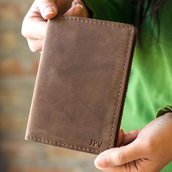 PEGAI Personalized Leather Passport Holder Cover Wallet Travel Essentials | 100% Soft Touch Rustic Travel Wallet Case, International Travel Must Haves | DeKalb (Sand Brown)
