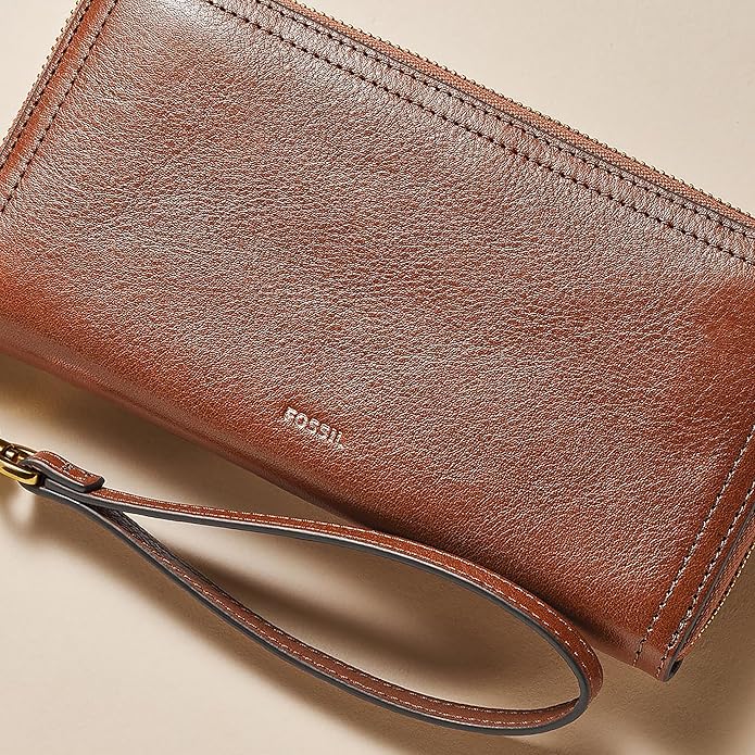 Fossil Women's Logan Leather RFID-Blocking Zip Around Clutch Wallet with Wristlet Strap for Women