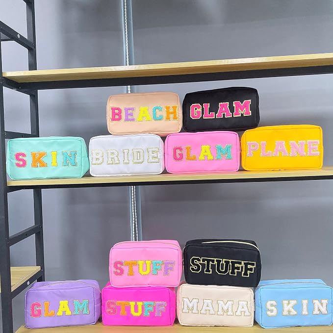Chenille Letter Bag Mama Gift Makeup Bag Nylon Cosmetic Bag with Varsity Patch Makeup Pouch Bag Gift Toiletry Bag For Travel