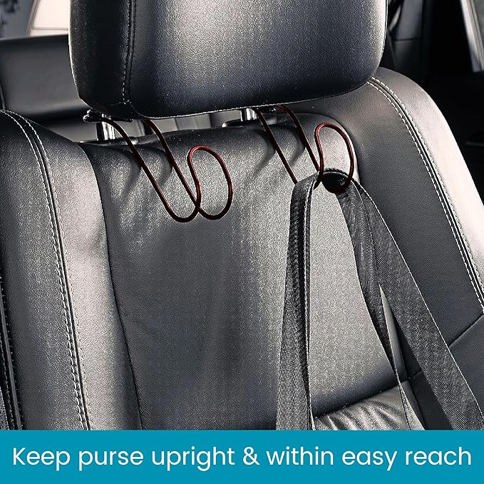 High Road Unbreakable Car Bag Hooks - Large Car Seat Hooks for Purse, Backpack, Coats, Hats and Heavy Bags up to 40 lbs - Secure Attachment Fits All Headrest Posts, 2 Pack