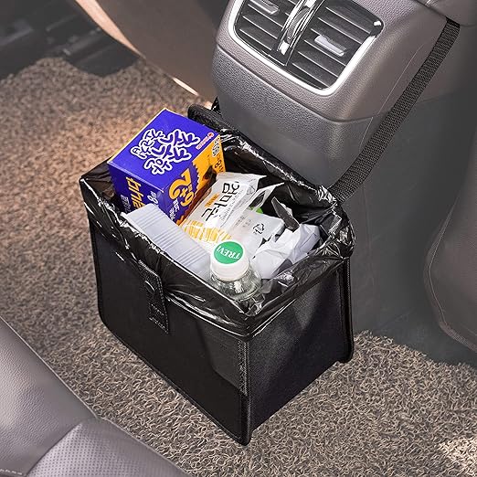 KMMOTORS Car Trash Can, Jopps, Car Trash Bag Hanging, Fordable Garbage Can, Front seat, Back seat, Vegan Leather, Collapsible (Jopps, Medium, Black)