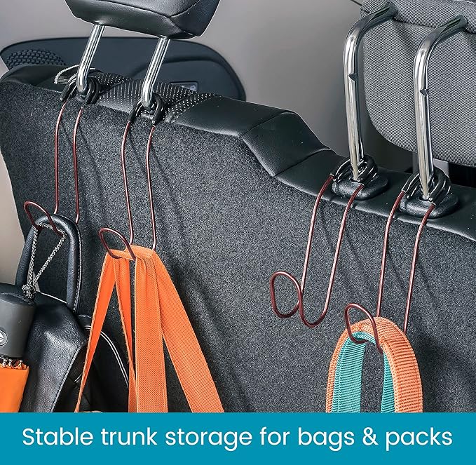 High Road Unbreakable Car Bag Hooks - Large Car Seat Hooks for Purse, Backpack, Coats, Hats and Heavy Bags up to 40 lbs - Secure Attachment Fits All Headrest Posts, 2 Pack