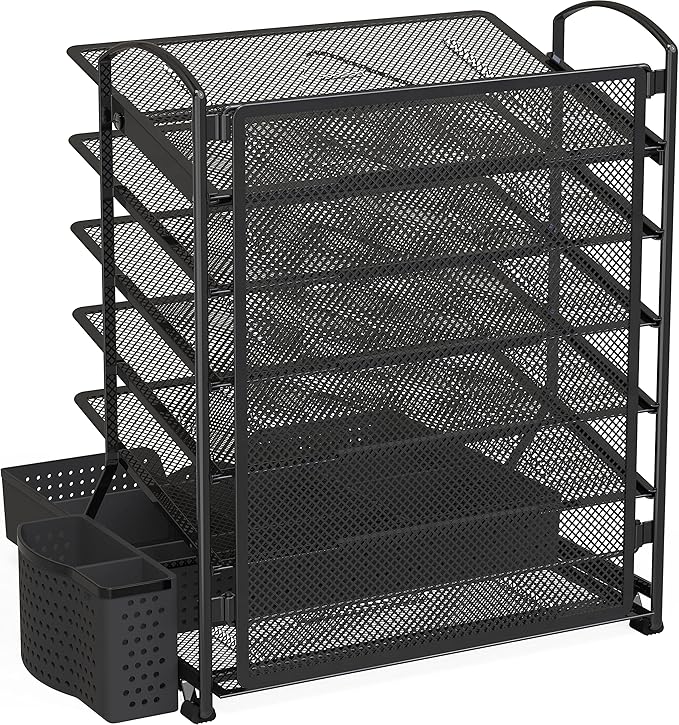 Simple Houseware 6-Tier Desk Document File Tray Organizer with Supplies Sliding Drawer, Black