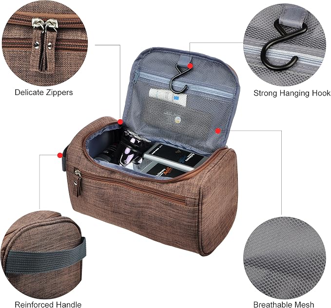 Vercord Mens Toiletry Bag Wash Travel Small Shaving Dop Kit Shower Bathroom Ditty Hygiene Bag Frosted Coffee