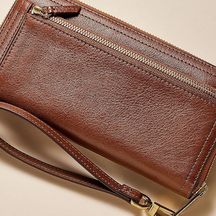 Fossil Women's Logan Leather RFID-Blocking Zip Around Clutch Wallet with Wristlet Strap for Women