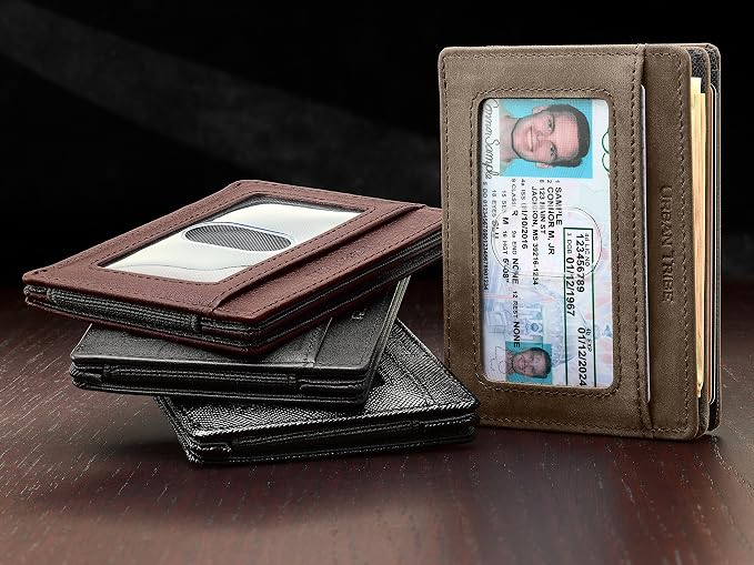 Compact RFID Sleeve Wallet Premium Leather Minimalist Money Clip Card Holder 10 Cards