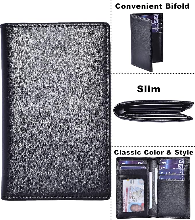 Slim Thin ID/Credit Card Holder RFID Genuine Leather Bifold Front Pocket Wallet