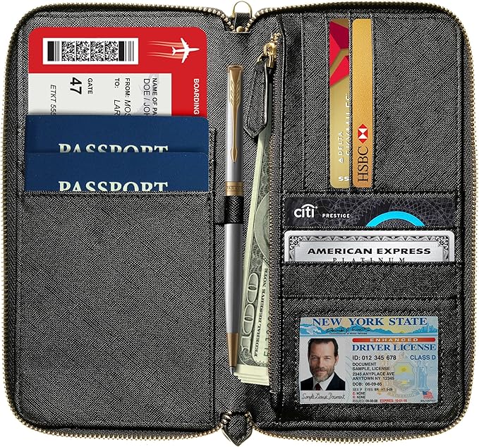 Travel Document Organizer - RFID Passport Wallet Case Family Holder Id Wristlet