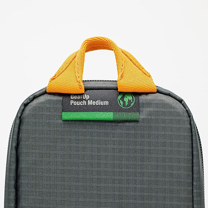 Lowepro GearUp Pouch Medium, Travel Essentials, Travel Case for PC Cords, Cables, Adapters, Batteries, Chargers, USB Sticks, Laptop Accessories, Made of Recycled Fabric, Grey