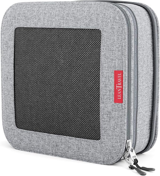 LeanTravel Premium Compression Packing Cubes for Travel - Suitcase Organizer Bags with Double Zipper & Breathable Mesh Panel - Space Saving Carry On Luggage Essentials (1 Medium Bag, Grey)