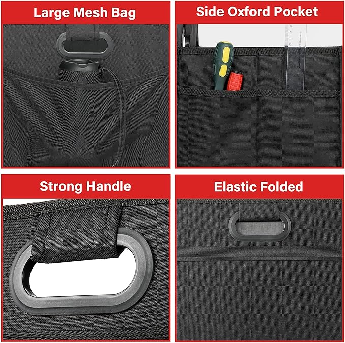 Simple Deluxe Car Trunk Organizer, 2 Compartments Collapsible Trunk Storage, Anti-slip Design, Made of Waterproof 600D Oxford Polyester, Suitable for Minivan, SUV, Truck, Standard Size, Black, 2 Pack