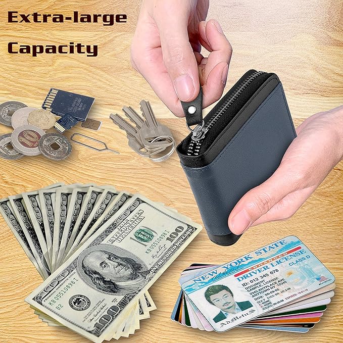 Admetus Mens RFID Blocking Wallets Zipper Leather Wallet for Men Bifold RFID Card Holder