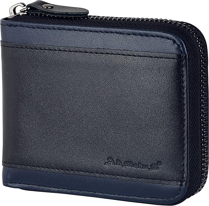 Admetus Mens RFID Blocking Wallets Zipper Leather Wallet for Men Bifold RFID Card Holder