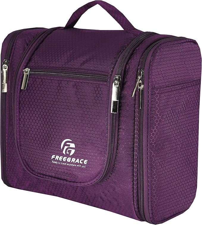 Freegrace Extra Large Hanging Toiletry Bag for Men and Women - Water-Resistant Nylon Travel Bathroom Organizer for Cosmetics, Makeup, and Toiletries