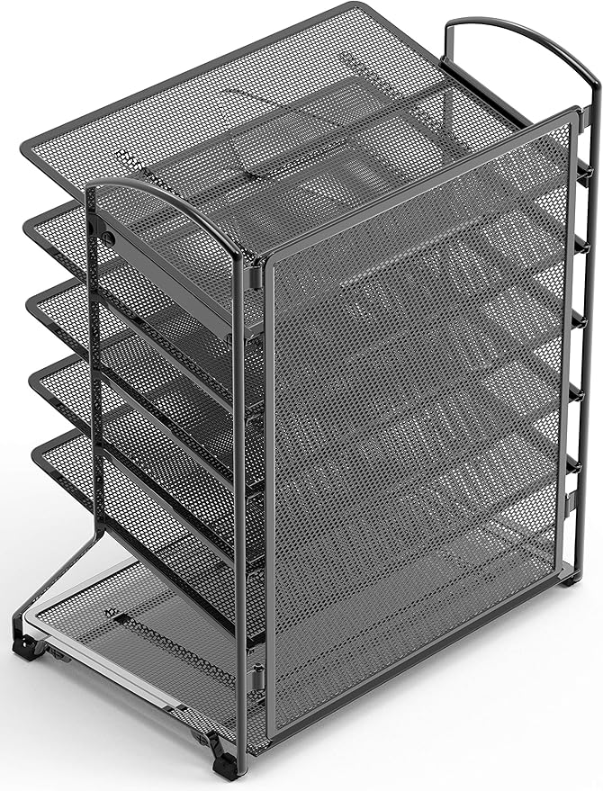 Simple Houseware 6-Tier Sliding File Organizer, Desk Letter Tray for Document and Mail Sorting, Black