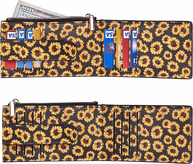 Chelmon Womens Wallet Slim RFID Blocking Bifold Multi Card Case Wallet with Zipper Pocket (Sunflower)
