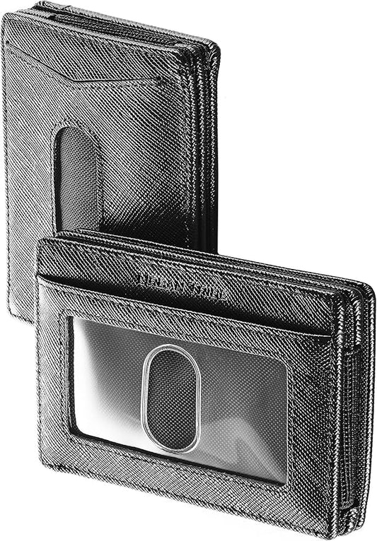 Compact RFID Sleeve Wallet Premium Leather Minimalist Money Clip Card Holder 10 Cards