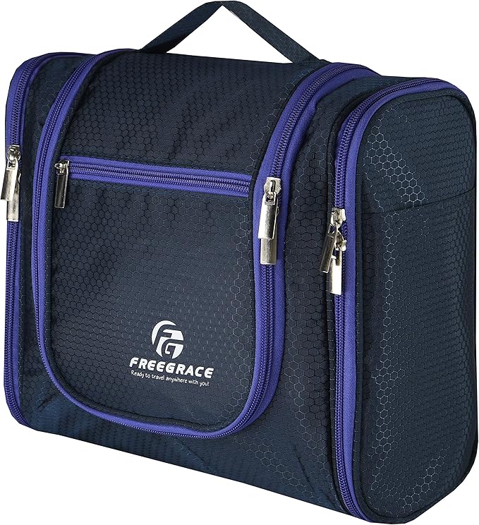 Freegrace Extra Large Hanging Toiletry Bag for Men and Women - Water-Resistant Nylon Travel Bathroom Organizer for Cosmetics, Makeup, and Toiletries