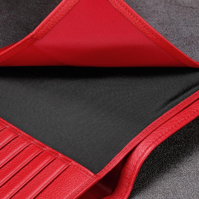 HISCOW Leather Passport Holder for Travel, Bifold Wallet, Pebbled Red | Full grain cowhide, RFID blocking, 7 card slots, cash compartment, frosted ID window, travel essentials, premium gift box