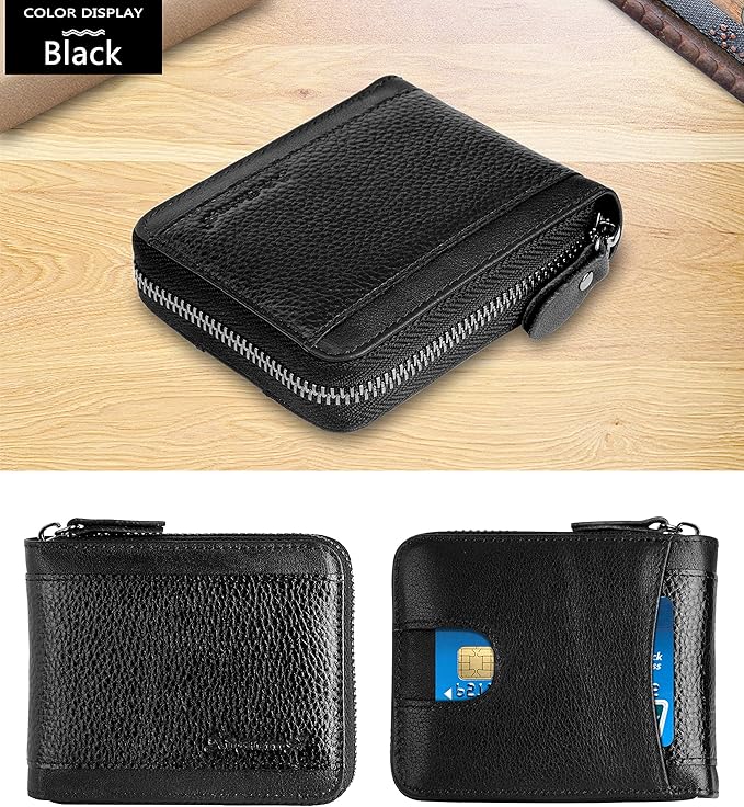 Admetus Mens RFID Blocking Wallets Zipper Leather Wallet for Men Bifold RFID Card Holder