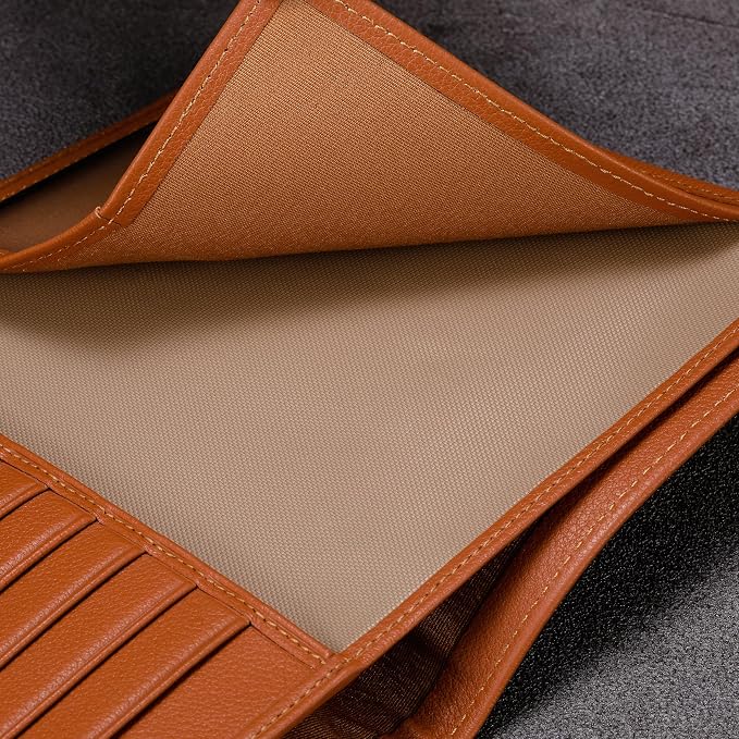 HISCOW Leather Passport Holder for Travel, Bifold Wallet, Tan | Full grain cowhide, RFID blocking, 7 card slots, cash compartment, frosted ID window, travel essentials, premium gift box