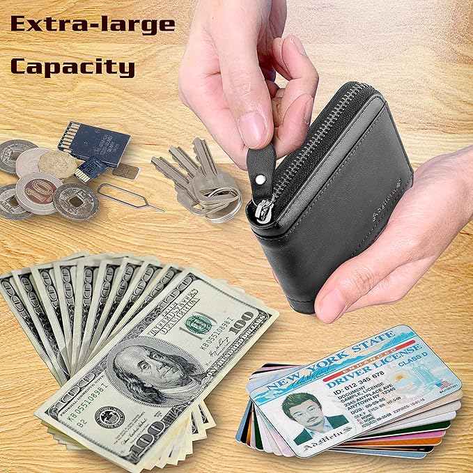 Admetus Mens RFID Blocking Wallets Zipper Leather Wallet for Men Bifold RFID Card Holder