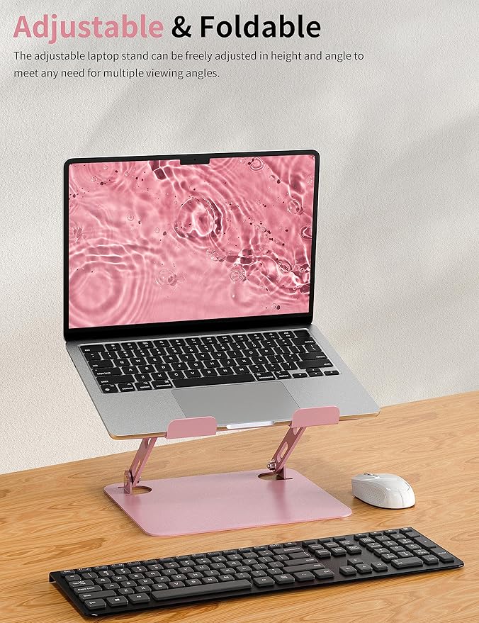 SOUNDANCE Laptop Stand for Desk, Portable Adjustable Laptop Riser, Ergonomic Design Computer Holder, Metal Laptop Mount Elevator Compatible with 10 to 15.6 Inches PC Computer, Pink