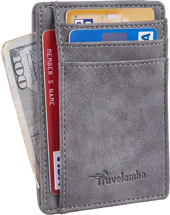 Travelambo Slim Wallet Front Pocket Minimalist Leather RFID Blocking Medium Size