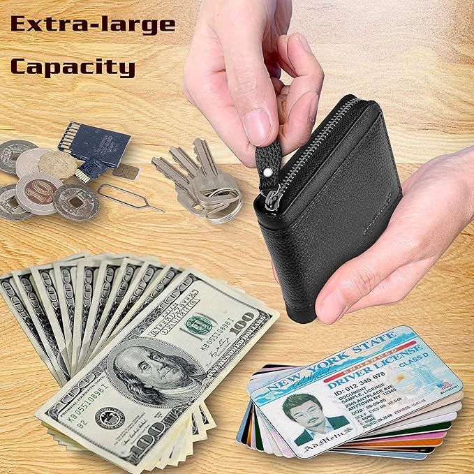 Admetus Mens RFID Blocking Wallets Zipper Leather Wallet for Men Bifold RFID Card Holder
