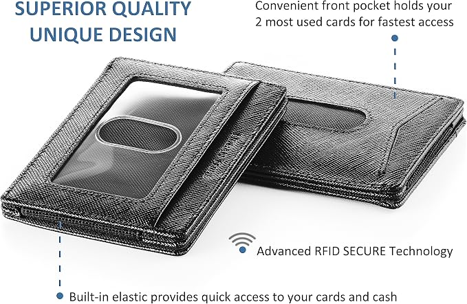 Compact RFID Sleeve Wallet Premium Leather Minimalist Money Clip Card Holder 10 Cards