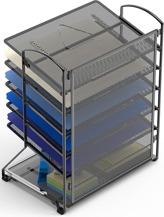 Simple Houseware 6-Tier Sliding File Organizer, Desk Letter Tray for Document and Mail Sorting, Black