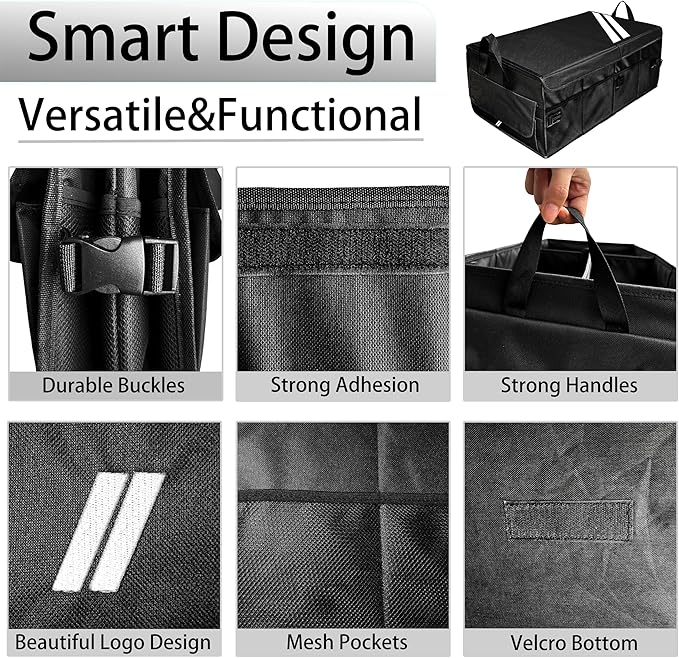 YOSRTER for Dodge Charger Durango Challenger Ram Car Trunk Organizer Collapsible Storage Box with Handle Foldable Lid Non Slip Bottom Sturdy Base Panel 2 Compartment White Trim