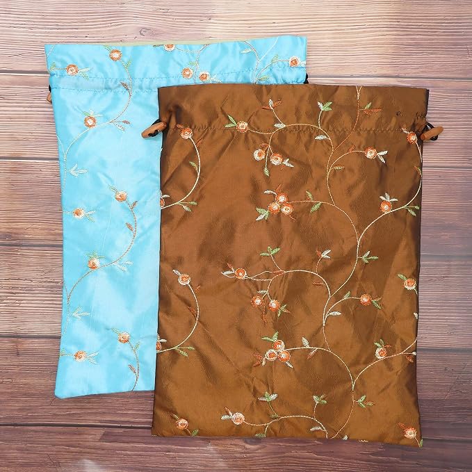 Ouyatoyu 4pcs Embroidered Silk Flower Design Jacquard Travel Bag, Laundry Bags Shoe Bags, Lingerie Bags Underwear Bags for Travel Storage for Men Women Washable Cloth Shoe Bags