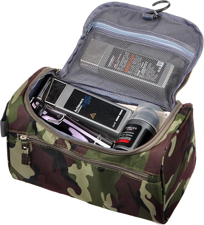Vercord Mens Toiletry Bag Wash Travel Small Shaving Dop Kit Shower Bathroom Ditty Hygiene Bag Camo Dark Green